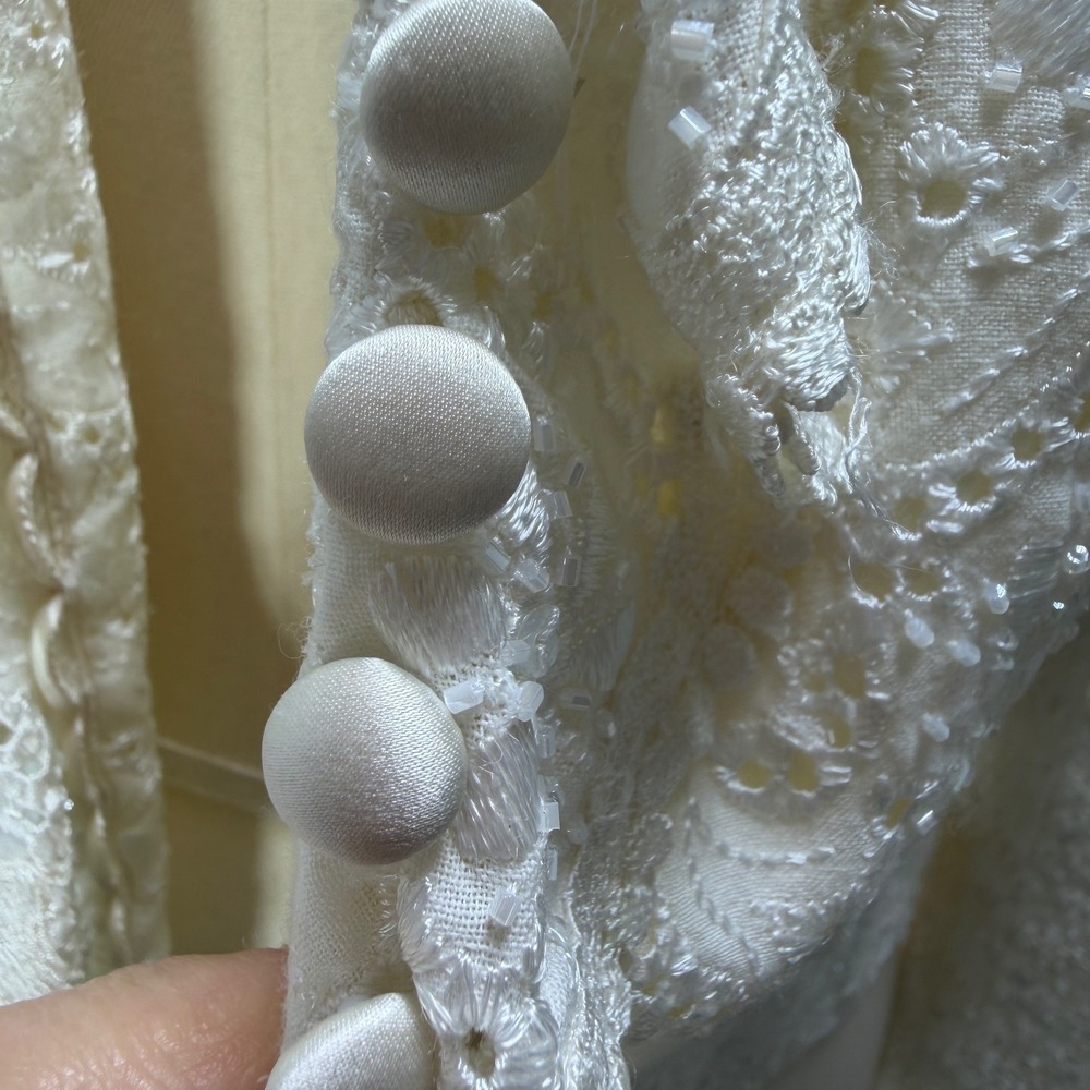 Carmen Marc Valvo Cream Eyelet Lace Beaded Sequin Evening Jacket Bolero 6 Formal - Picture 5 of 16
